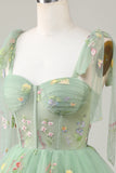 Green A-Line Corset Homecoming Dress with Embroidered Prom Cocktail Dresses
