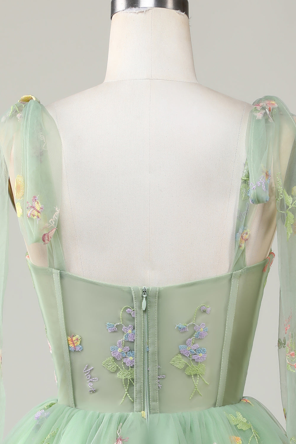 Green A-Line Corset Homecoming Dress with Embroidered Prom Cocktail Dresses