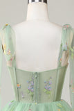 Green A-Line Corset Homecoming Dress with Embroidered Prom Cocktail Dresses