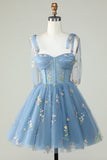 Green A-Line Corset Homecoming Dress with Embroidered Prom Cocktail Dresses