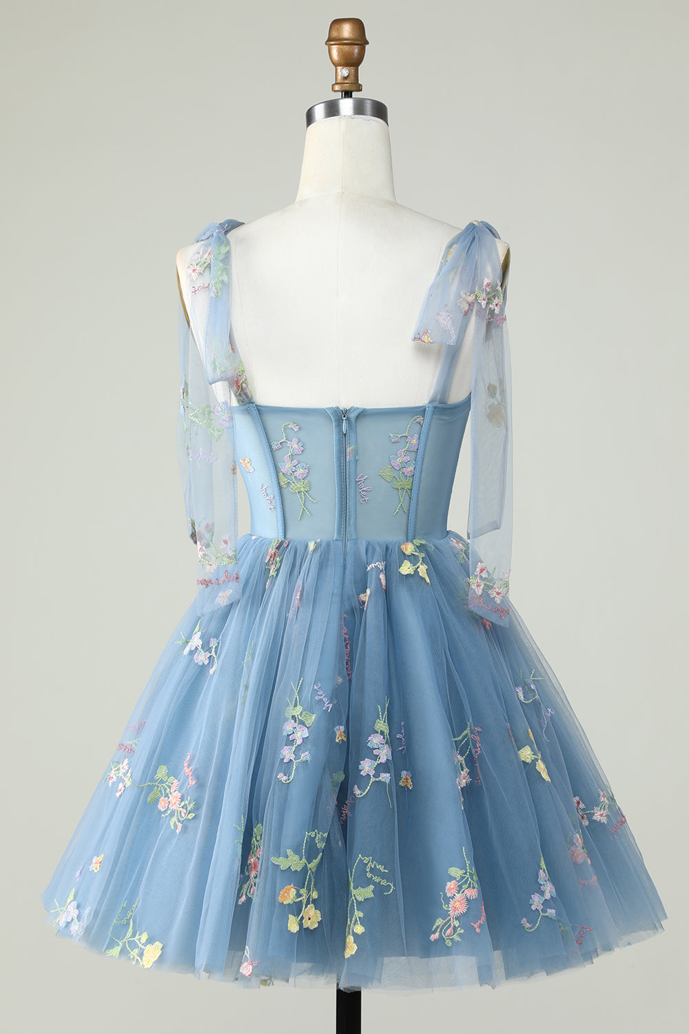 Blue A-Line Corset Homecoming Dress with Embroidered Prom Cocktail Dresses