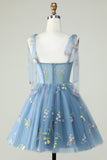 Green A-Line Corset Homecoming Dress with Embroidered Prom Cocktail Dresses