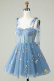 Green A-Line Corset Homecoming Dress with Embroidered Prom Cocktail Dresses