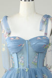 Green A-Line Corset Homecoming Dress with Embroidered Prom Cocktail Dresses