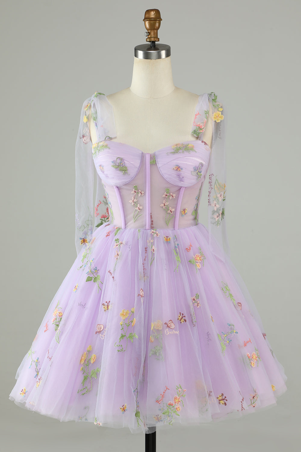 Blue A-Line Corset Homecoming Dress with Embroidered Prom Cocktail Dresses