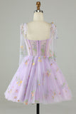 Blue A-Line Corset Homecoming Dress with Embroidered Prom Cocktail Dresses