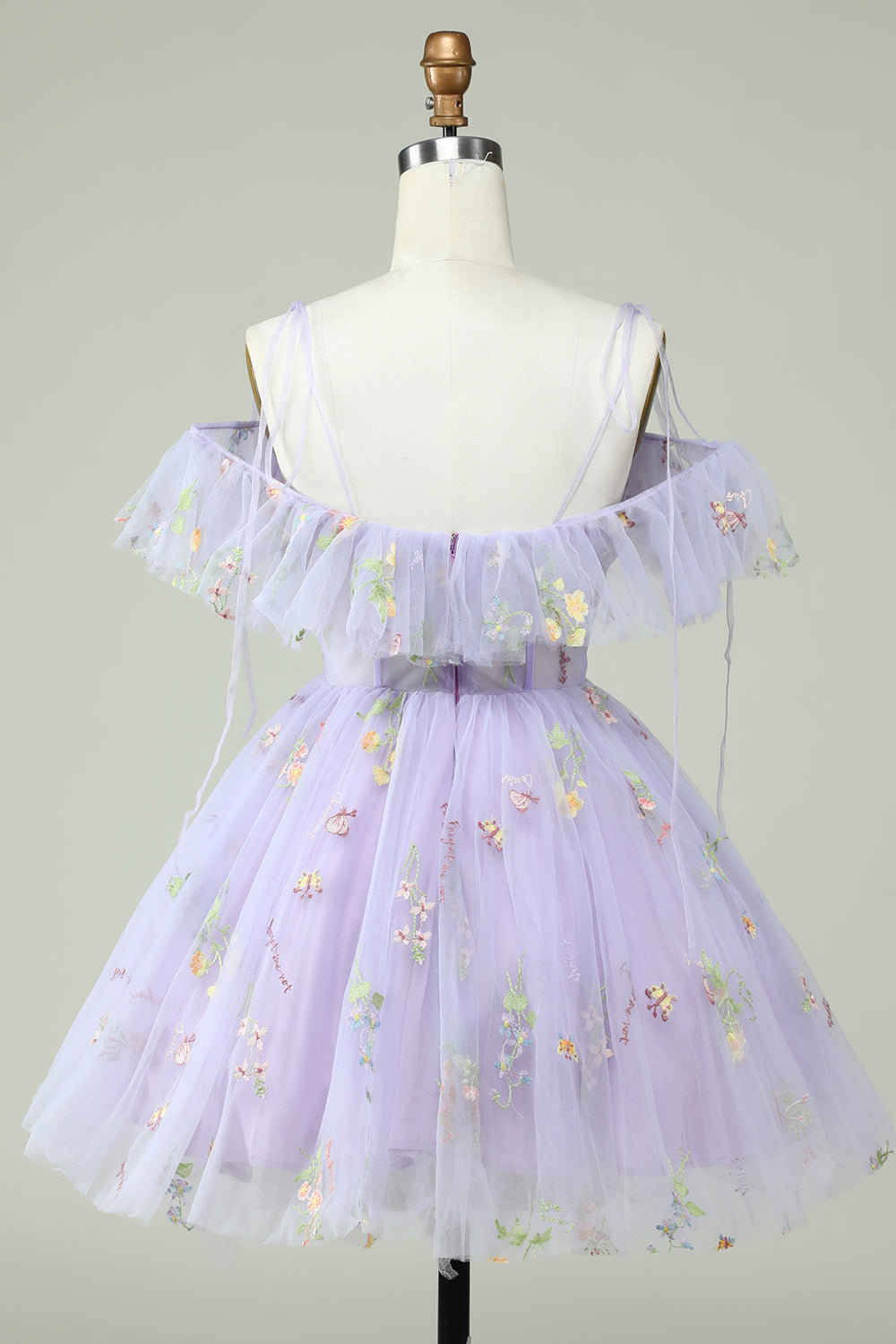 Off the Shoulder Lavender Embroidery Homecoming Dress with Ruffles Prom Cocktail Dresses