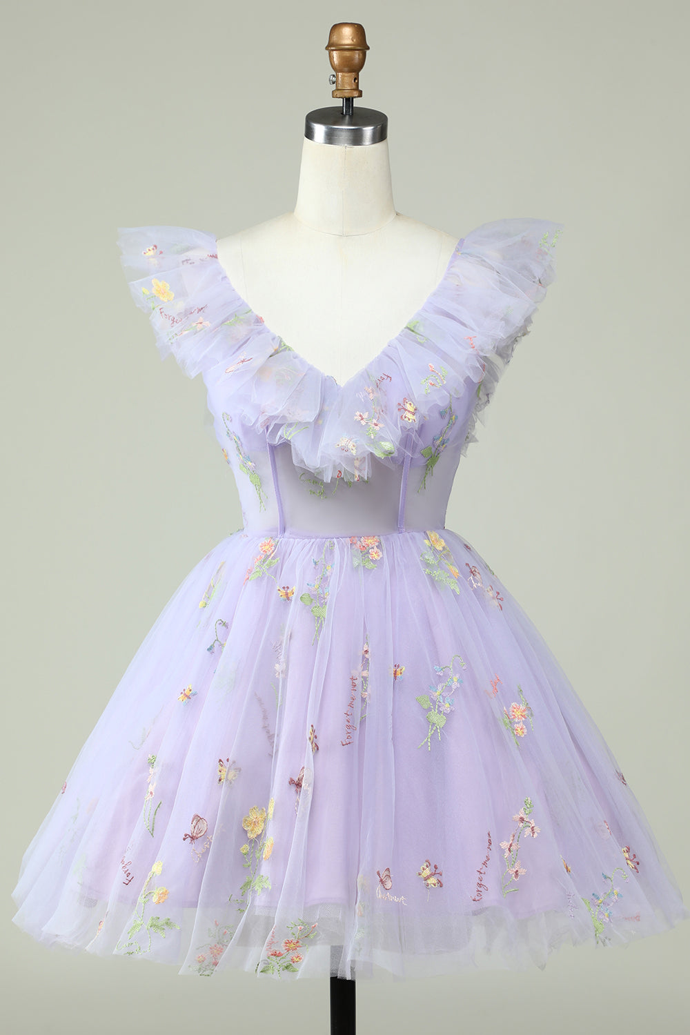 Off the Shoulder Lavender Embroidery Homecoming Dress with Ruffles Prom Cocktail Dresses