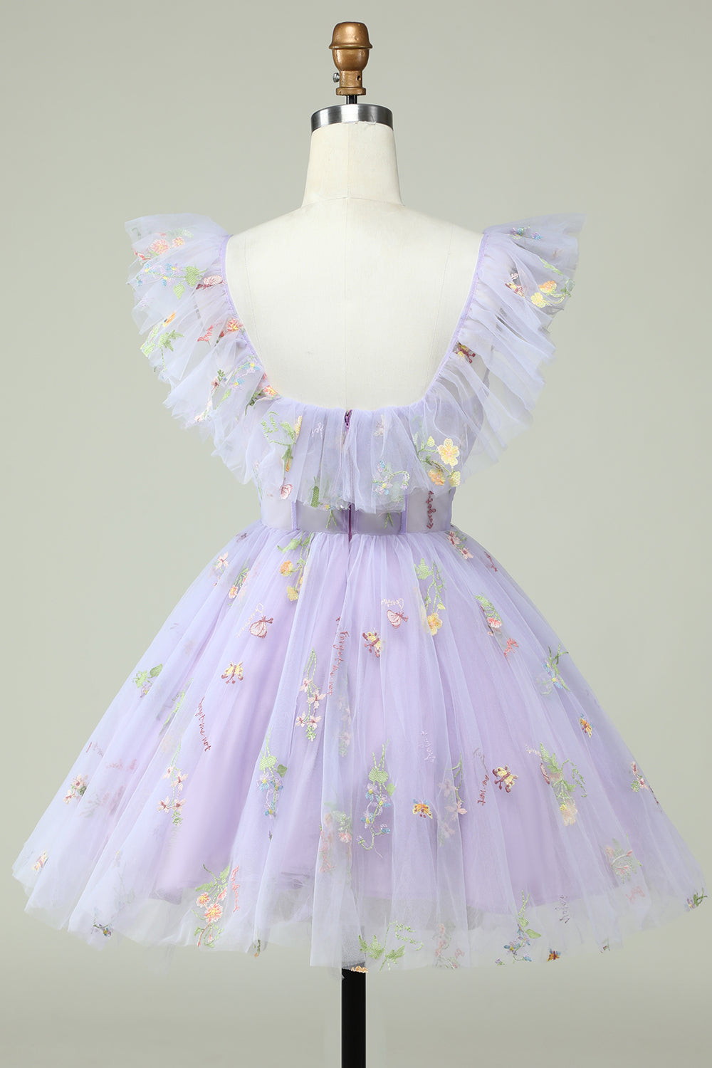 Off the Shoulder Lavender Embroidery Homecoming Dress with Ruffles Prom Cocktail Dresses
