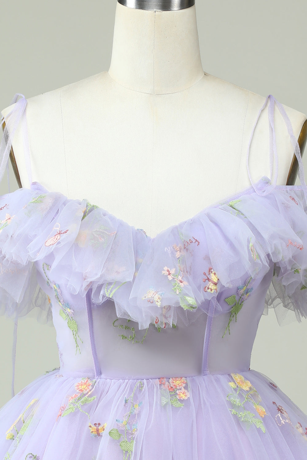 Off the Shoulder Lavender Embroidery Homecoming Dress with Ruffles Prom Cocktail Dresses