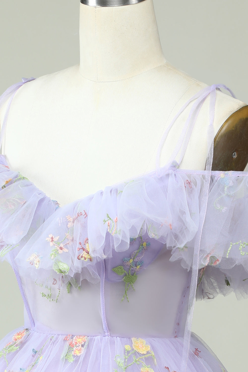 Off the Shoulder Lavender Embroidery Homecoming Dress with Ruffles Prom Cocktail Dresses