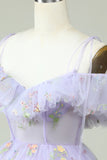 Off the Shoulder Lavender Embroidery Homecoming Dress with Ruffles Prom Cocktail Dresses