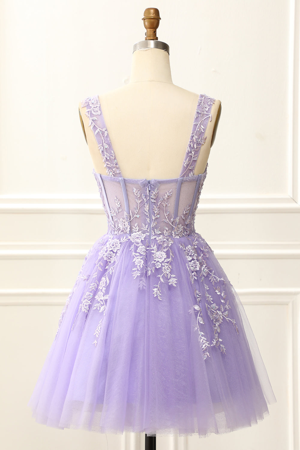 A Line Lilac Mini Corset Homecoming Dress with Appliques Prom Cocktail Dresses