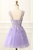A Line Lilac Mini Corset Homecoming Dress with Appliques Prom Cocktail Dresses