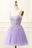 A Line Lilac Mini Corset Homecoming Dress with Appliques Prom Cocktail Dresses