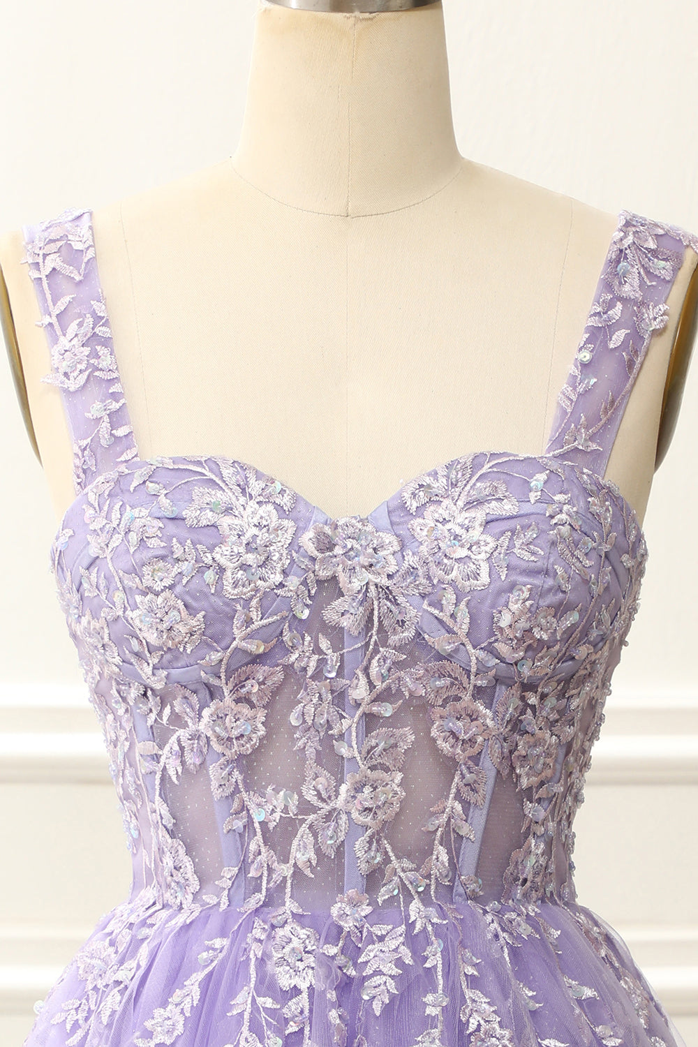 A Line Lilac Mini Corset Homecoming Dress with Appliques Prom Cocktail Dresses