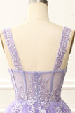 A Line Lilac Mini Corset Homecoming Dress with Appliques Prom Cocktail Dresses