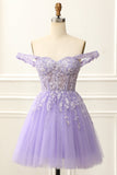 A Line Lilac Mini Corset Homecoming Dress with Appliques Prom Cocktail Dresses