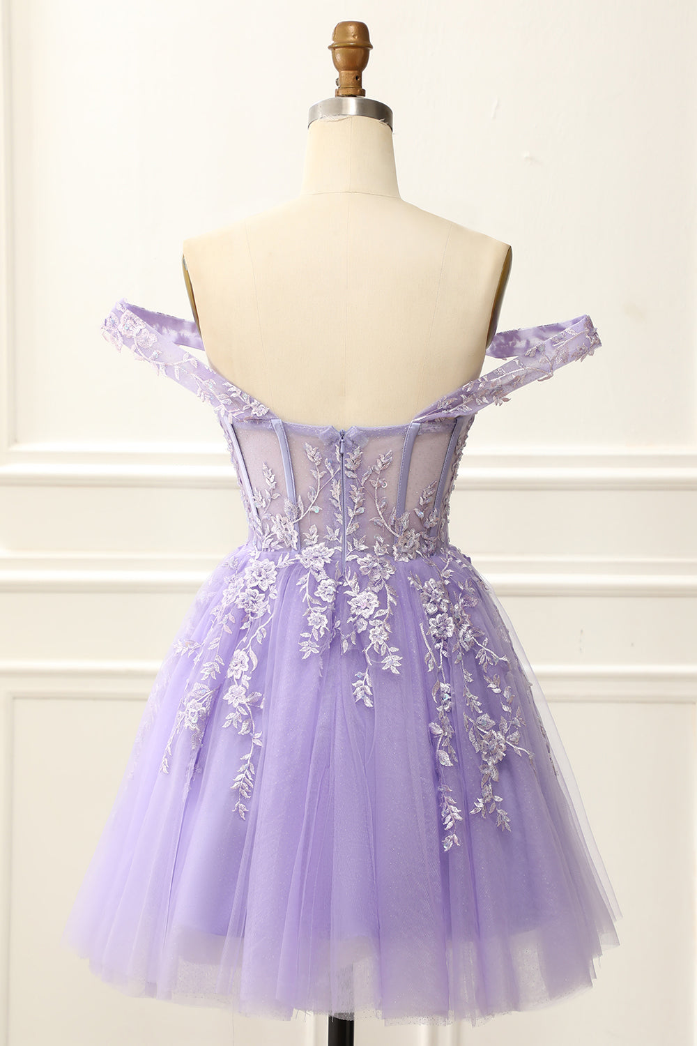 A Line Lilac Mini Corset Homecoming Dress with Appliques Prom Cocktail Dresses