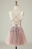 Stylish A Line Spaghetti Straps Green Short Homecoming Dress with Appliques Prom Cocktail Dresses