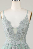 Stylish A Line Spaghetti Straps Green Short Homecoming Dress with Appliques Prom Cocktail Dresses