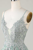 Stylish A Line Spaghetti Straps Green Short Homecoming Dress with Appliques Prom Cocktail Dresses