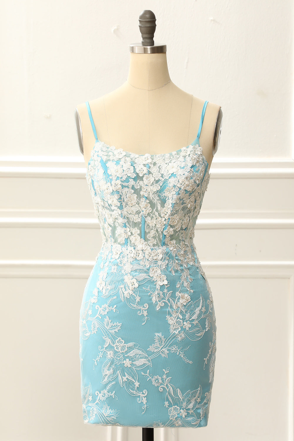 Blue Corset Tight Homecoming Dress with Appliques Prom Cocktail Dresses