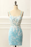 Blue Corset Tight Homecoming Dress with Appliques Prom Cocktail Dresses