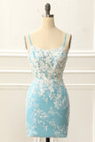 Blue Corset Tight Homecoming Dress with Appliques Prom Cocktail Dresses