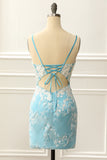 Blue Corset Tight Homecoming Dress with Appliques Prom Cocktail Dresses