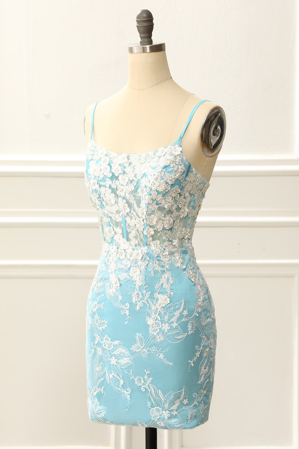 Blue Corset Tight Homecoming Dress with Appliques Prom Cocktail Dresses