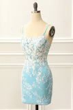 Blue Corset Tight Homecoming Dress with Appliques Prom Cocktail Dresses