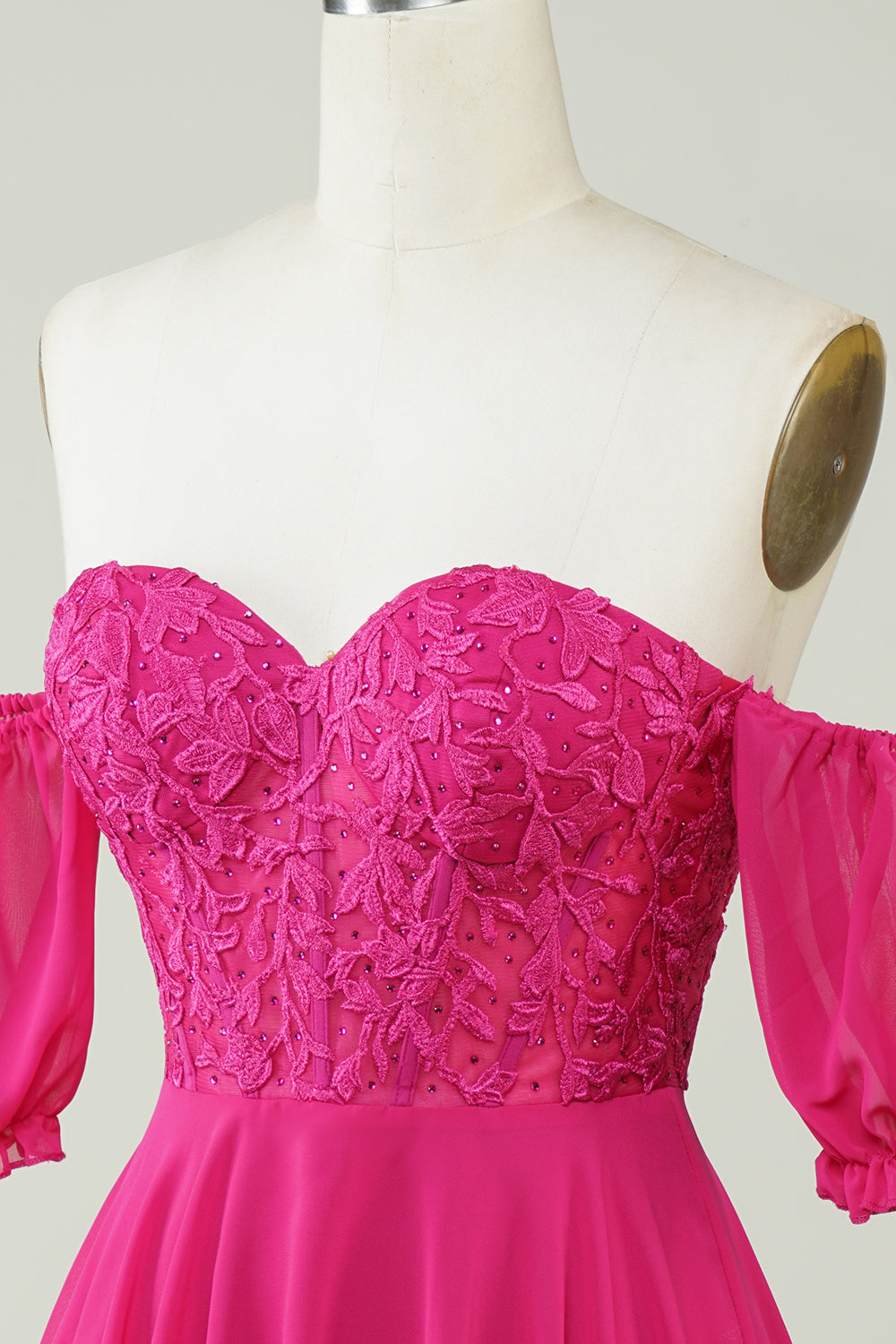 Hot Pink Corset A-Line Chiffon Short Homecoming Dress with Lace Prom Cocktail Dresses