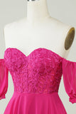 Hot Pink Corset A-Line Chiffon Short Homecoming Dress with Lace Prom Cocktail Dresses