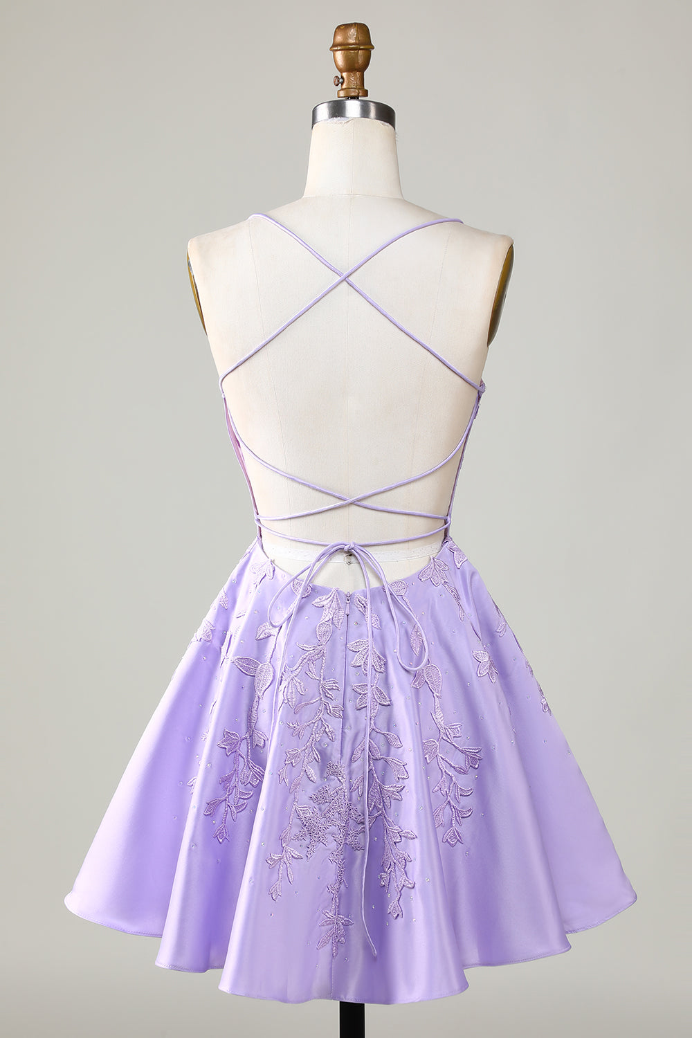 Purple Corset A-Line Satin Short Homecoming Dress with Lace Prom Cocktail Dresses