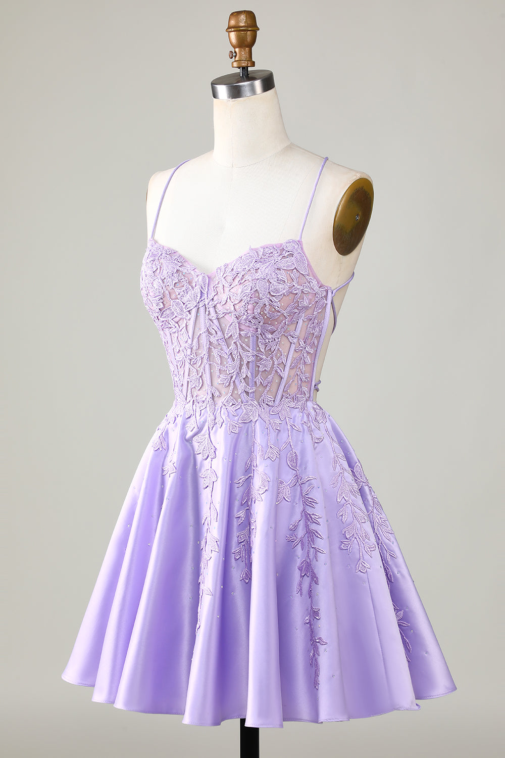 Purple Corset A-Line Satin Short Homecoming Dress with Lace Prom Cocktail Dresses