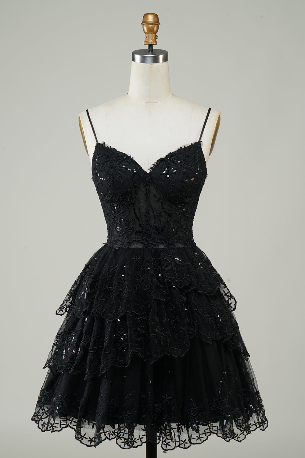 Sparkly Spaghetti Straps Sequins Purple Tiered Homecoming Dress Prom Cocktail Gowns