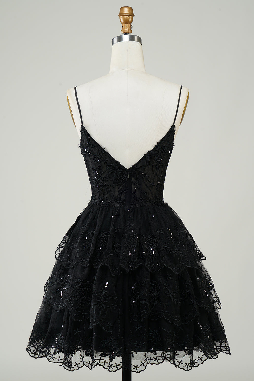 Sparkly Spaghetti Straps Sequins Purple Tiered Homecoming Dress Prom Cocktail Gowns