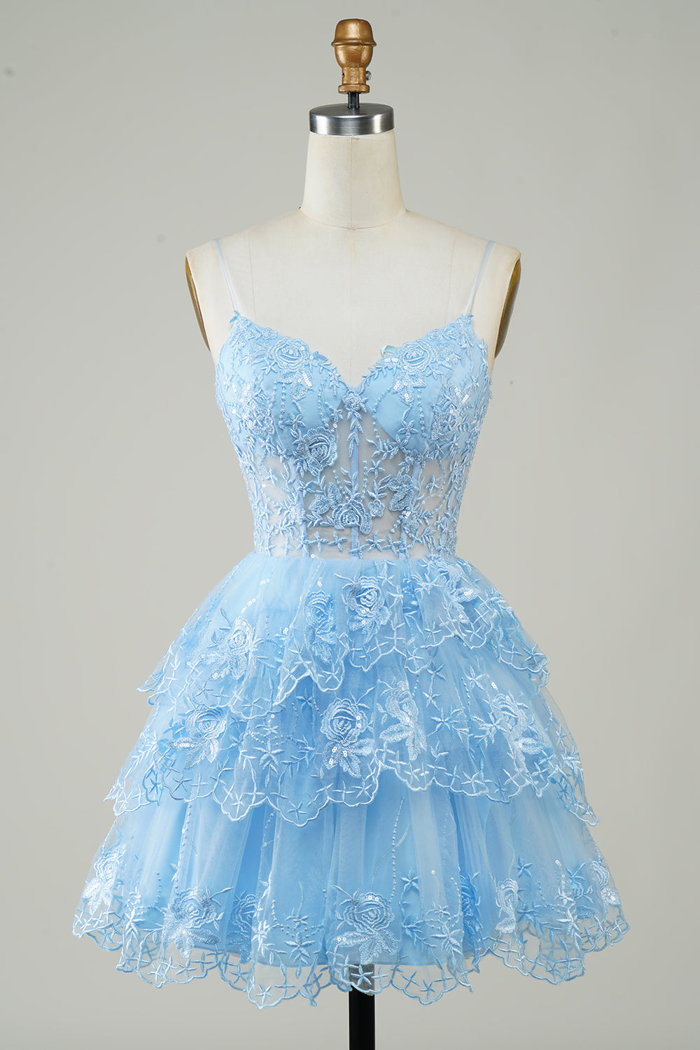 Sparkly Spaghetti Straps Sequins Purple Tiered Homecoming Dress Prom Cocktail Gowns