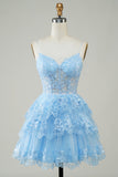 Sparkly Spaghetti Straps Sequins Purple Tiered Homecoming Dress Prom Cocktail Gowns