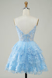 Sparkly Spaghetti Straps Sequins Purple Tiered Homecoming Dress Prom Cocktail Gowns