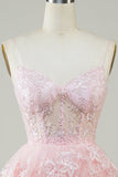 Sparkly Spaghetti Straps Sequins Purple Tiered Homecoming Dress Prom Cocktail Gowns