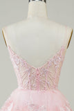 Sparkly Spaghetti Straps Sequins Purple Tiered Homecoming Dress Prom Cocktail Gowns