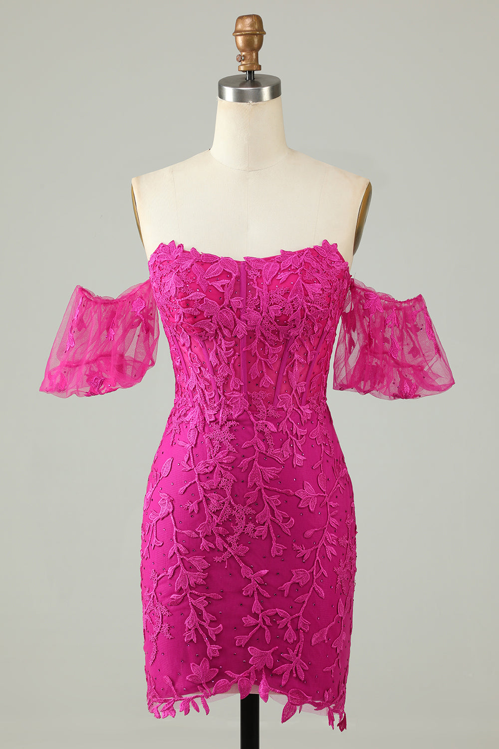 Hot Pink Tight Glitter Homecoming Dress with Appliques Prom Cocktail Dresses