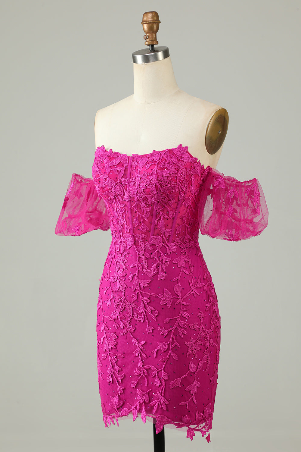 Hot Pink Tight Glitter Homecoming Dress with Appliques Prom Cocktail Dresses