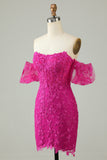Hot Pink Tight Glitter Homecoming Dress with Appliques Prom Cocktail Dresses