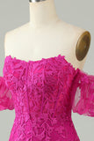 Hot Pink Tight Glitter Homecoming Dress with Appliques Prom Cocktail Dresses