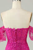 Hot Pink Tight Glitter Homecoming Dress with Appliques Prom Cocktail Dresses