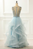 A Line Light Blue Beading Prom Dress with Appliques Formal Evening Party Ball Gowns