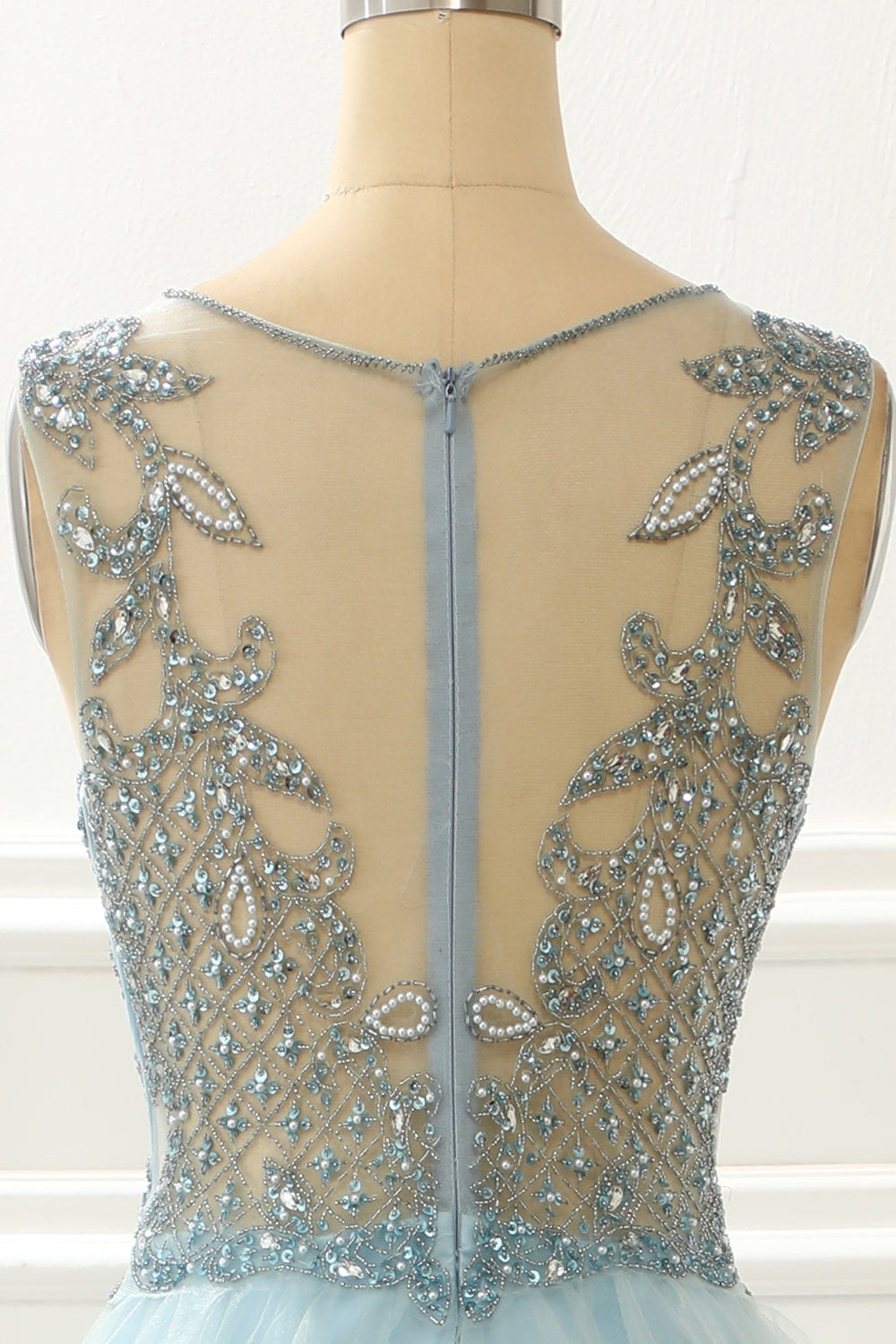 A Line Light Blue Beading Prom Dress with Appliques Formal Evening Party Ball Gowns